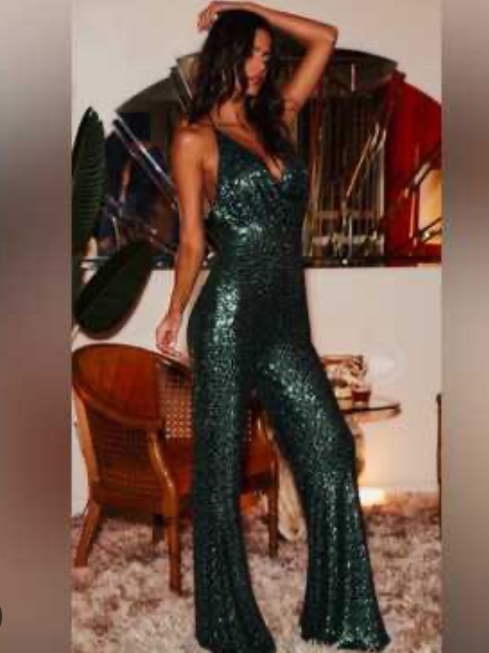 12th Tribe Women’s Emerald Green Sequined Halter Jumpsuit XS